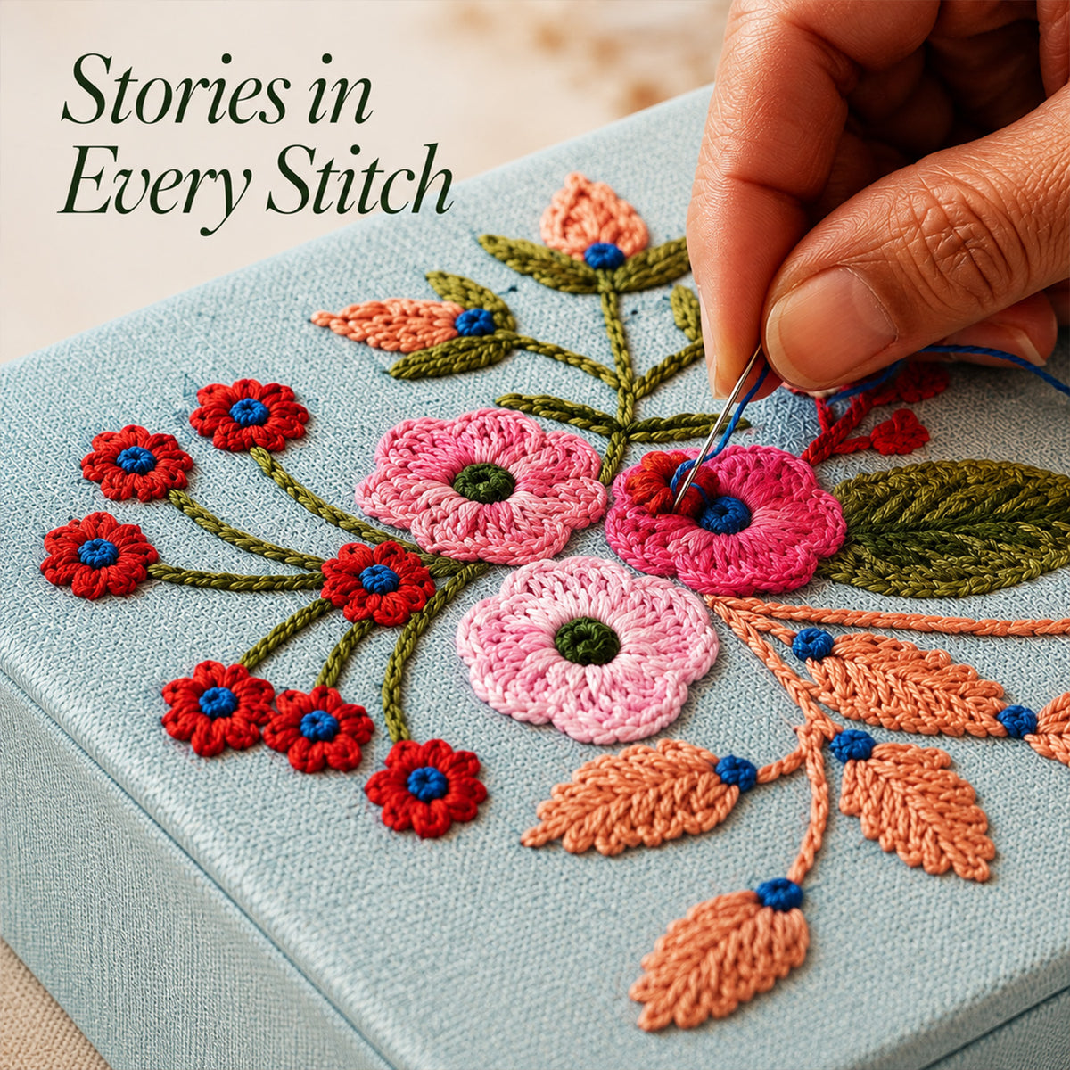 LIVMORE Embroidery Jewellery Box (Size 20x20x1 cm) - Turquoise 8529501 3