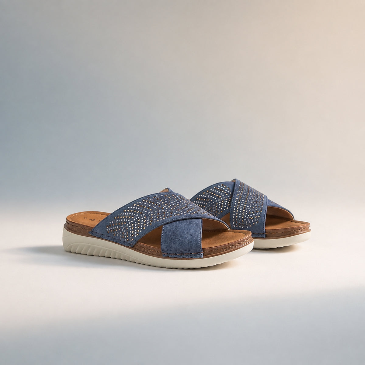 Shoetree Comfort Wisteria Ladies Lightweight Cross Over Mule With Diamante Trim And  Flexible Outsole (Size 5) - Navy V32577781 0