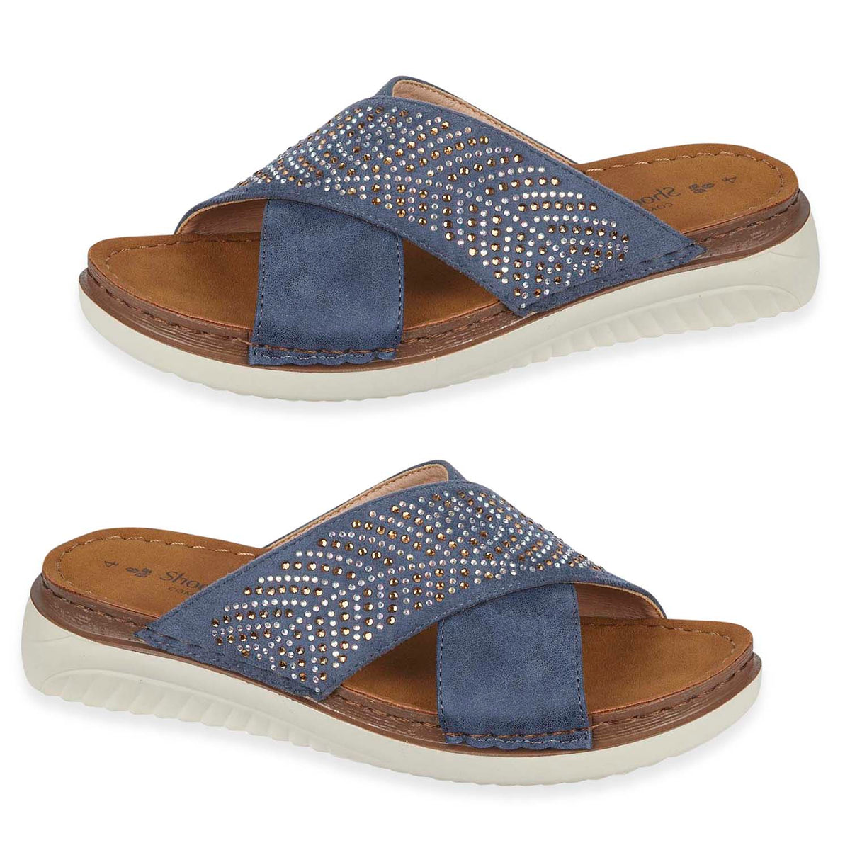 Shoetree Comfort Wisteria Ladies Lightweight Cross Over Mule With Diamante Trim And  Flexible Outsole (Size 5) - Navy V32577781 2