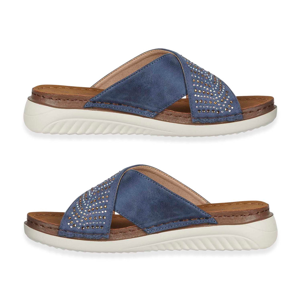 Shoetree Comfort Wisteria Ladies Lightweight Cross Over Mule With Diamante Trim And  Flexible Outsole (Size 5) - Navy_8530106_5