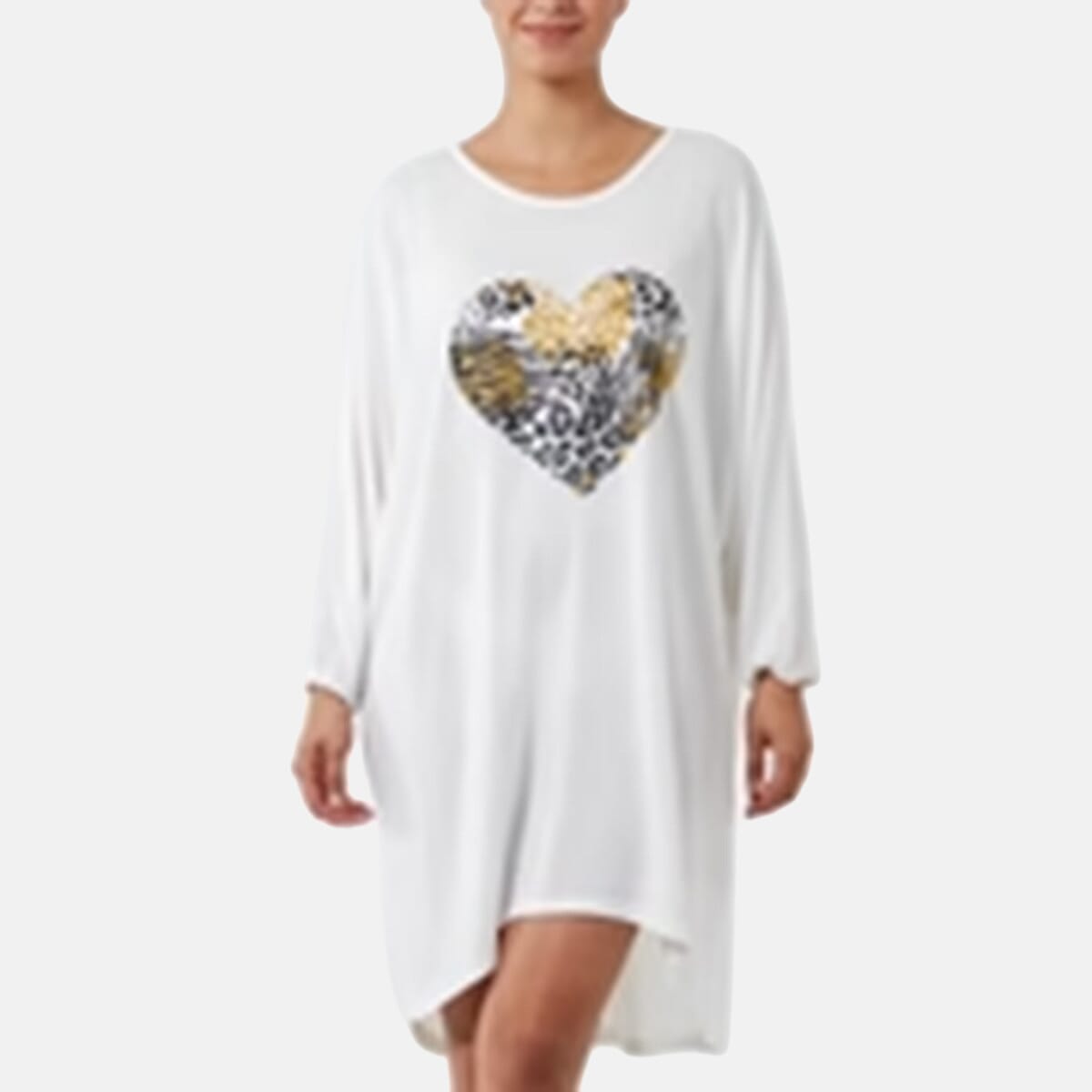 QED London Animal Heart Loose Fittunic Top (Size S/M, 8 to 16) - Ivory V32521651 0