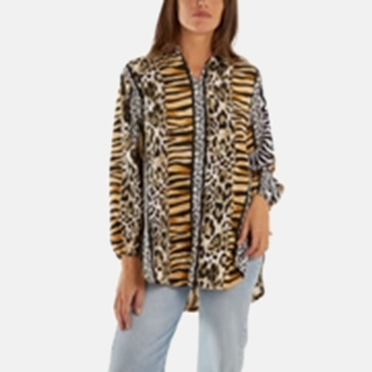 QED London Combined Animal Prints Loose Fit Shirt (Size 16 to 22) - Brown V32522054 0