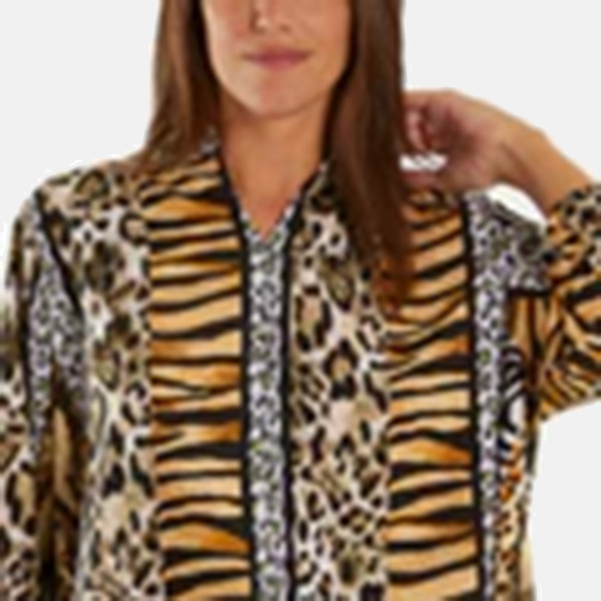 QED London Combined Animal Prints Loose Fit Shirt (Size 16 to 22) - Brown V32522054 2