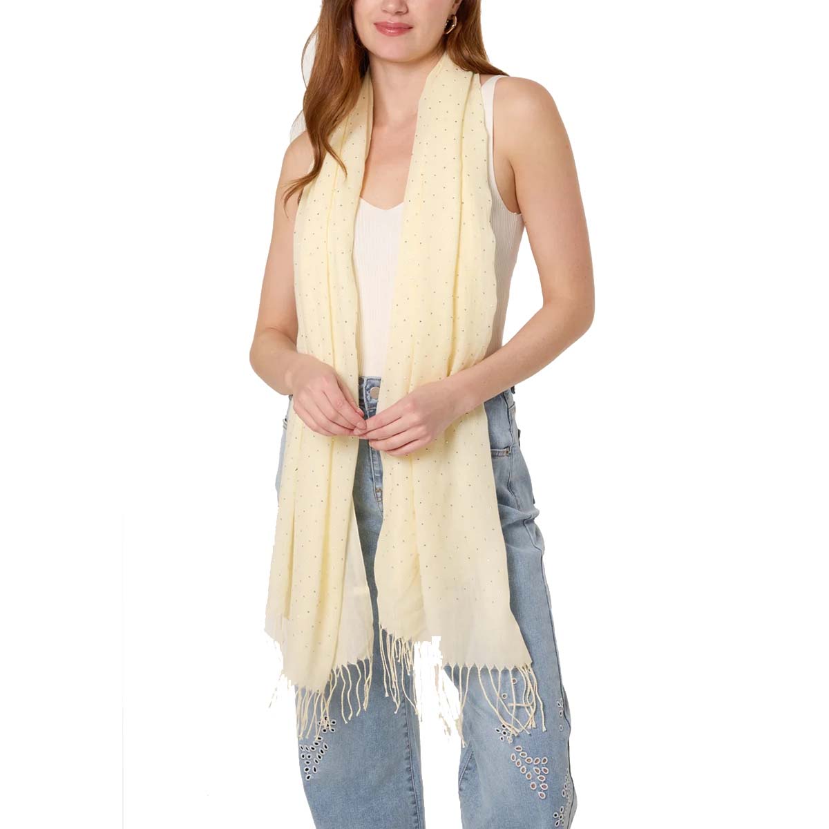 QED London Embellished Light Scarf - Yellow V32530630 0