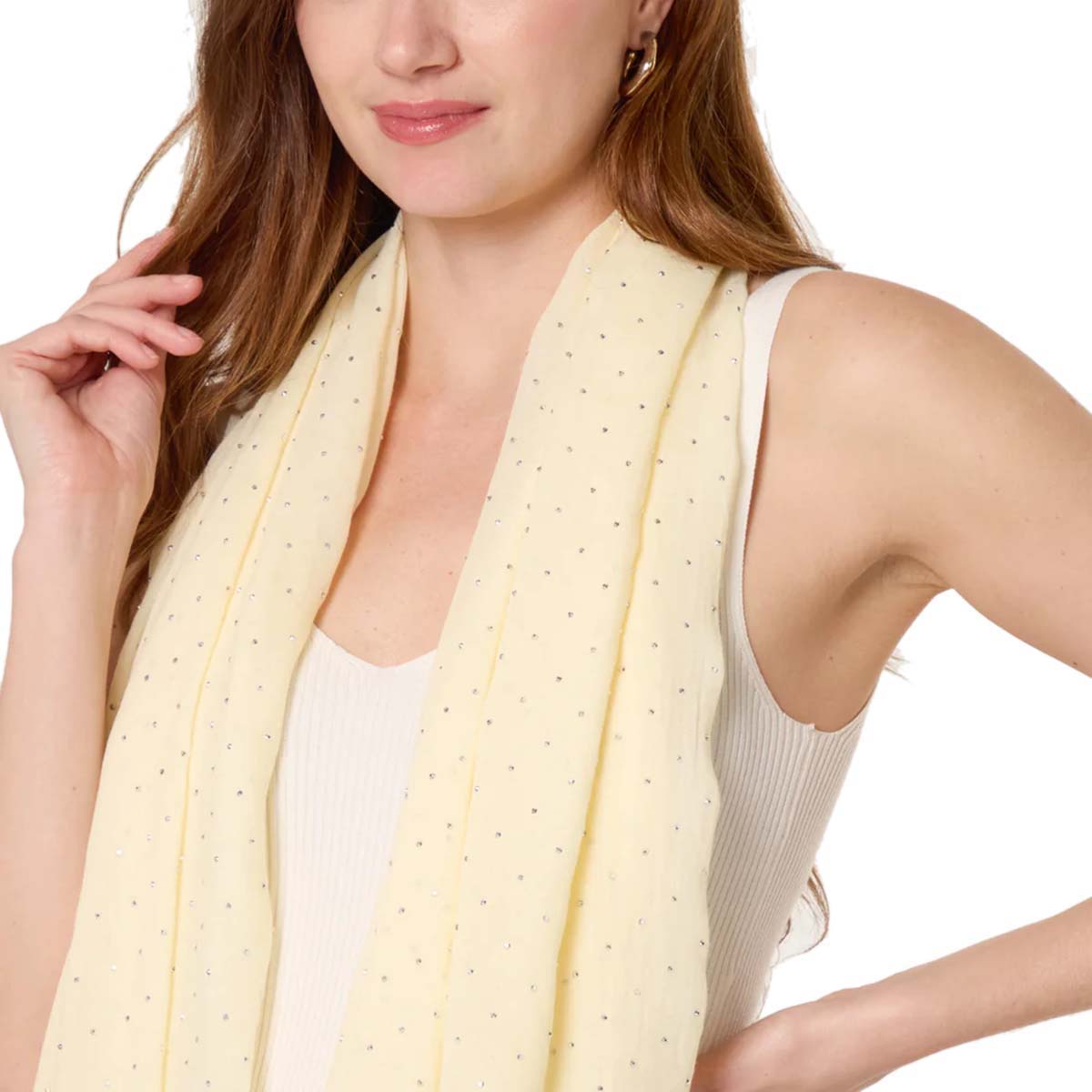 QED London Embellished Light Scarf - Yellow V32530630 1
