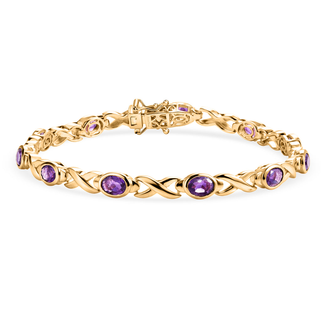 Royal Bali Collection - EverTrue African Amethyst Bracelet (Size - 8) with GB Lock Box in Yellow Gold Tone 4.57 Ct._8530267