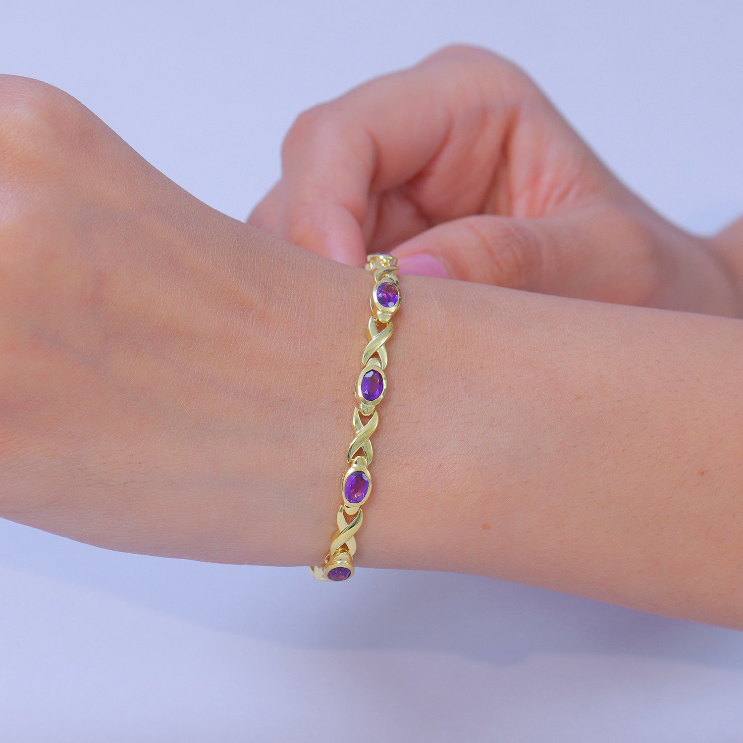 EverTrue African Amethyst Infinity Link Bracelet (Size - 8) with GB Lock Box in Yellow Gold Tone 4.57 Ct. V32519160 2