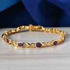 Royal Bali Collection - EverTrue African Amethyst Bracelet (Size - 8) with GB Lock Box in Yellow Gold Tone 4.57 Ct._8530267_2