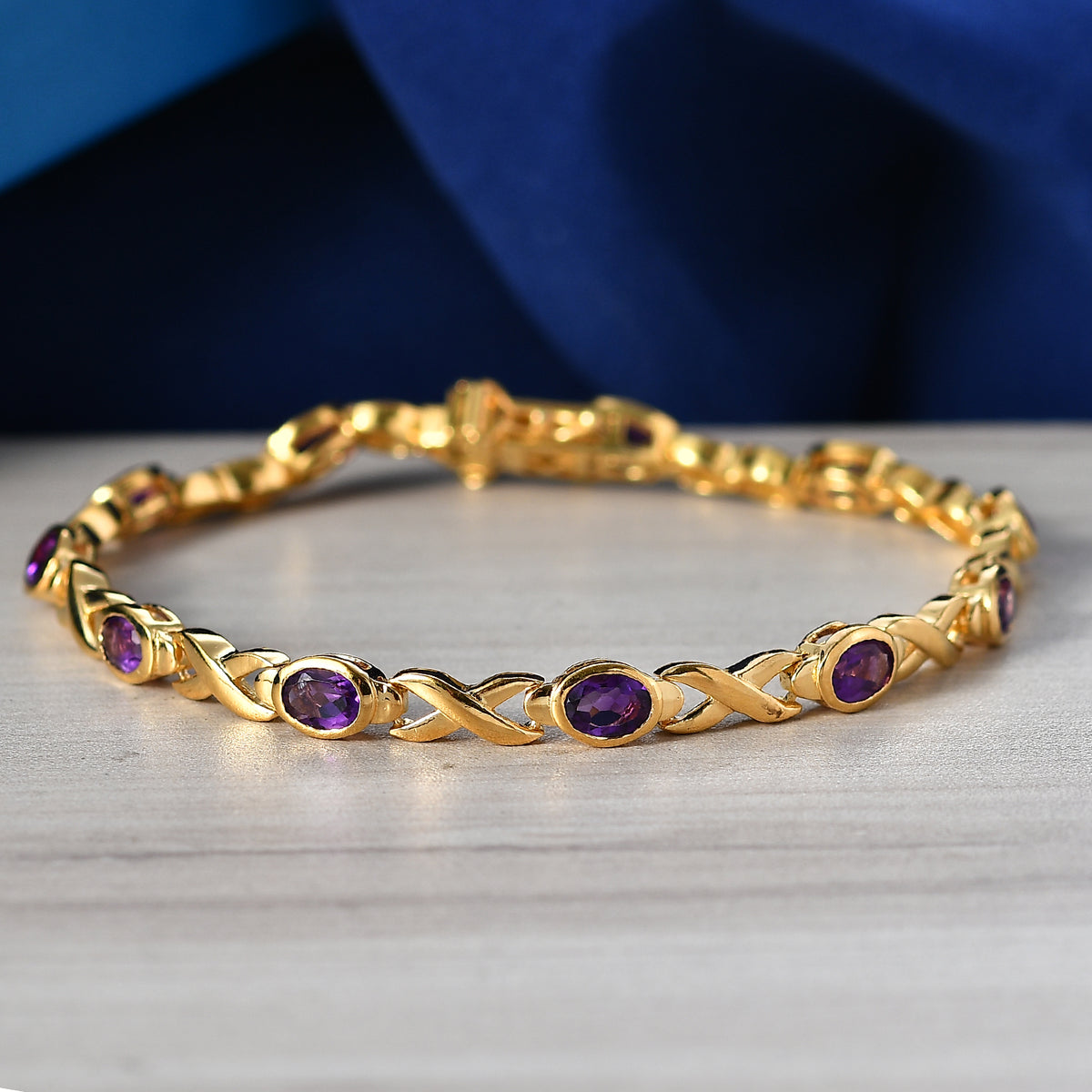 EverTrue African Amethyst Infinity Link Bracelet (Size - 8) with GB Lock Box in Yellow Gold Tone 4.57 Ct. V32519160 3