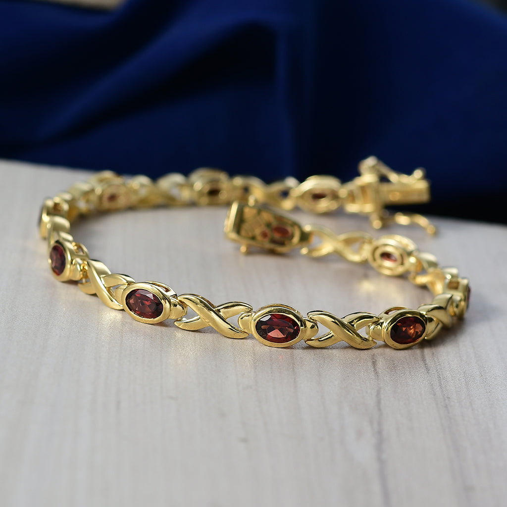 Red Garnet Infinity Link Bracelet (Size - 8) with GB Lock Box in Yellow Gold Tone 6.25 Ct._8530268_2