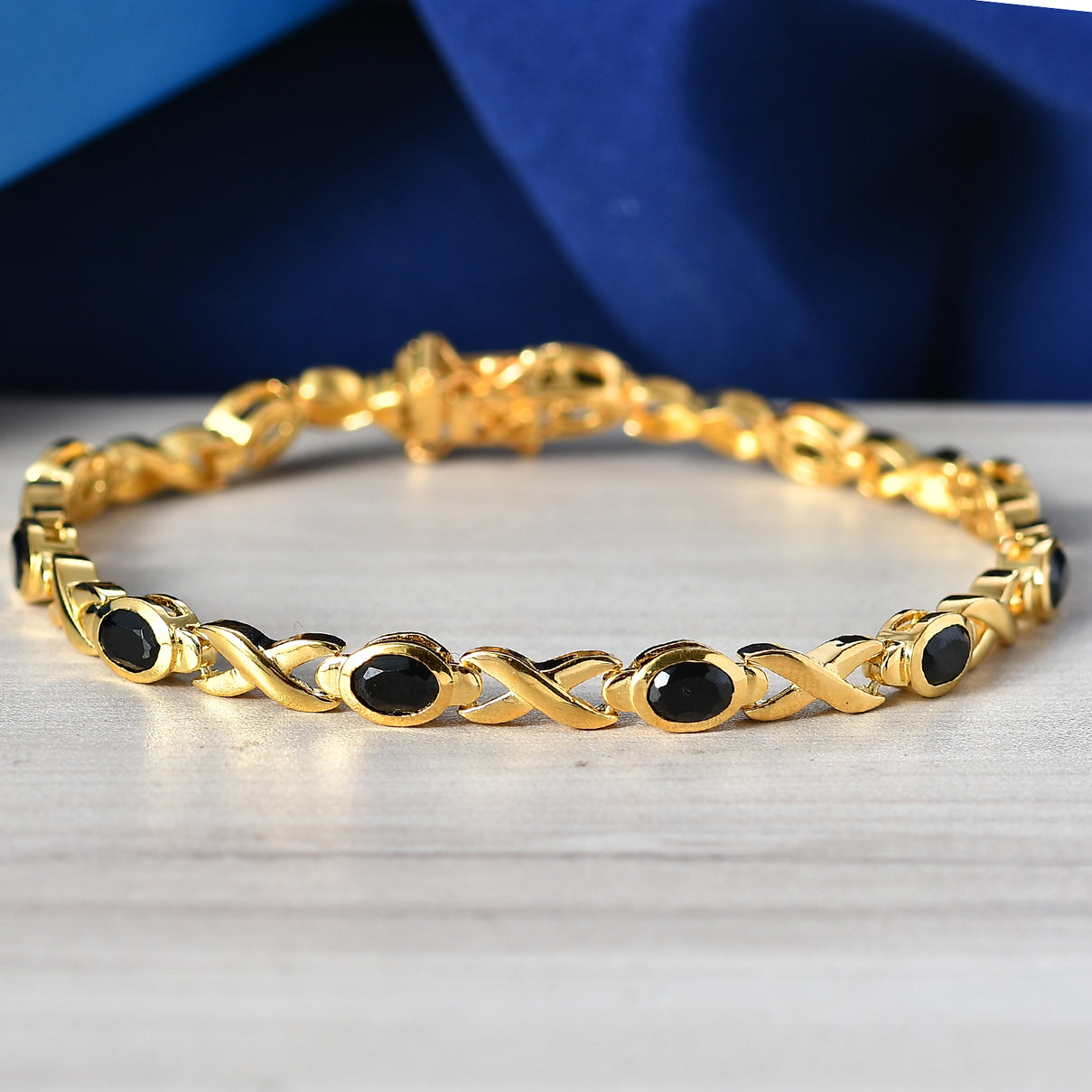 Black Spinel Bracelet (Size - 8) with GB Lock Box in Yellow Gold Tone 6.60 Ct. V32536638 3