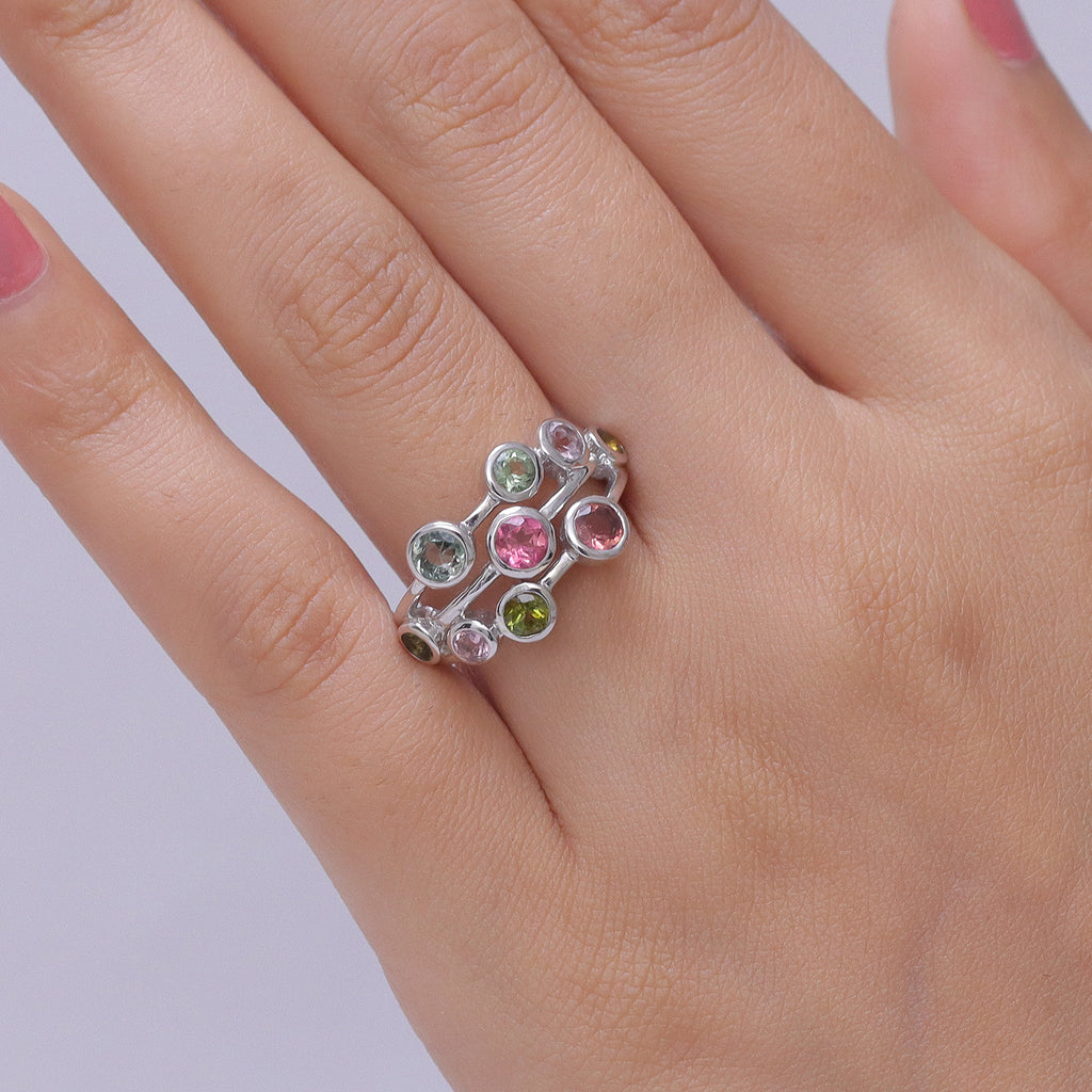 D'Joy - Multi-Tourmaline Cluster Ring in Rhodium Overlay Sterling Silver 1.73 Ct._8531370_1
