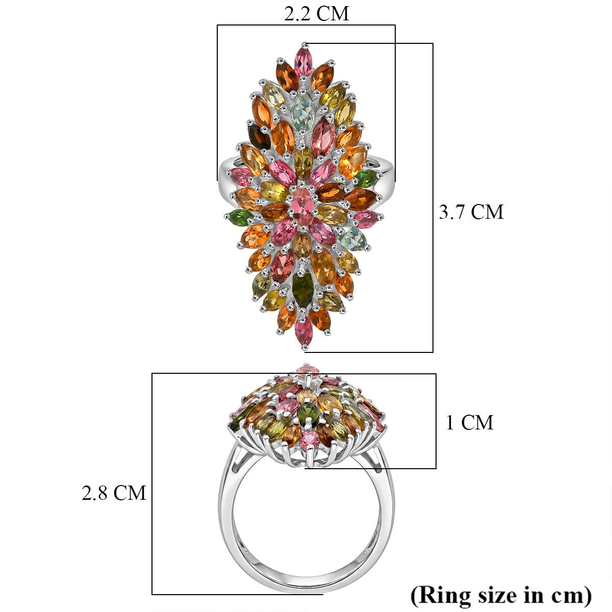 D'Joy Multi-Tourmaline Floral Cluster Ring in Rhodium Overlay Sterling Silver 4.28 Ct. V32513604 6