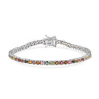 D'Joy - Multi-Tourmaline Tennis Bracelet (Size - 7) with GB Lock Box in Rhodium Overlay Sterling Silver 6.33 Ct, Silver Wt. 10.15 Gms_8531448