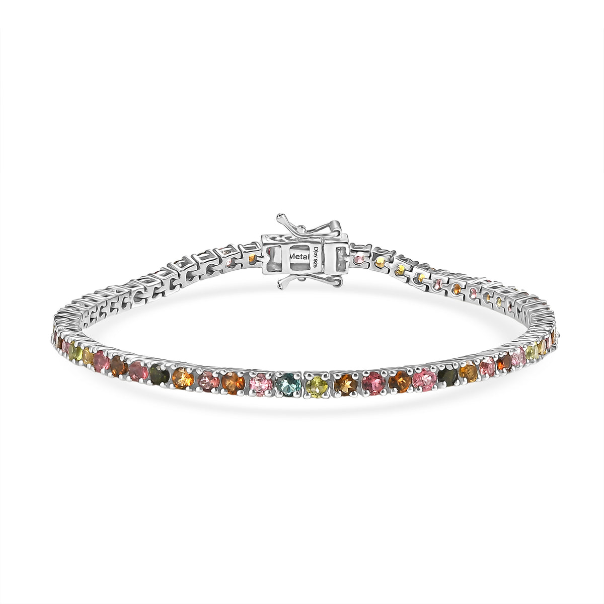 Multi-Tourmaline Tennis Bracelet (Size - 7) with GB Lock Box in Rhodium Overlay Sterling Silver 6.33 Ct, Silver Wt. 10.15 Gms 8531448 0
