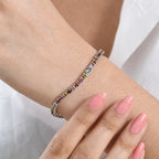 D'Joy - Multi-Tourmaline Tennis Bracelet (Size - 7) with GB Lock Box in Rhodium Overlay Sterling Silver 6.33 Ct, Silver Wt. 10.15 Gms_8531448_1