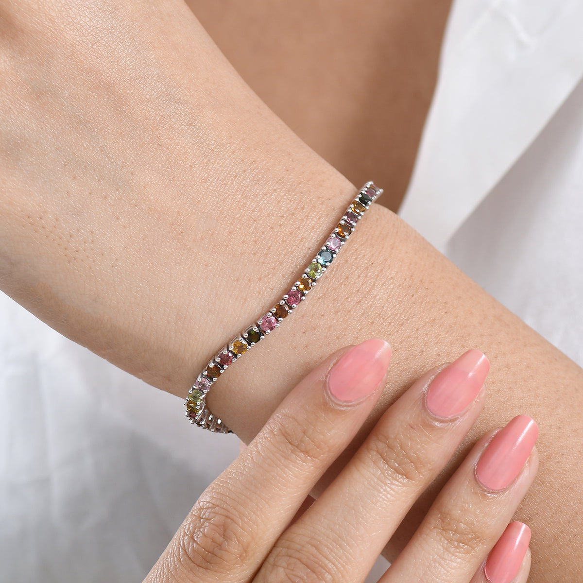 Multi-Tourmaline Tennis Bracelet (Size - 7) with GB Lock Box in Rhodium Overlay Sterling Silver 6.33 Ct, Silver Wt. 10.15 Gms 8531448 2