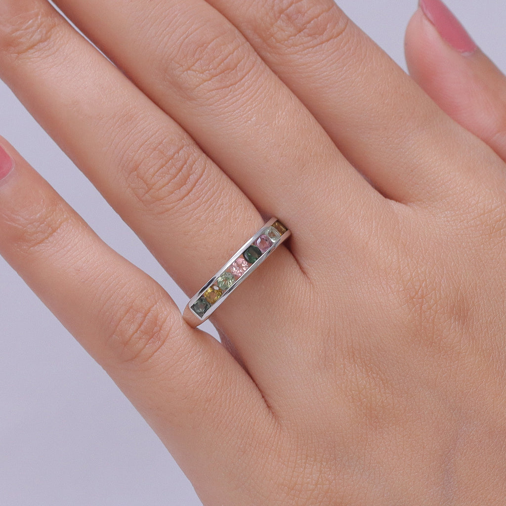 D'Joy - Multi-Tourmaline Half Eternity Band Ring in Platinum Overlay Sterling Silver 1.00 Ct._8531551_1