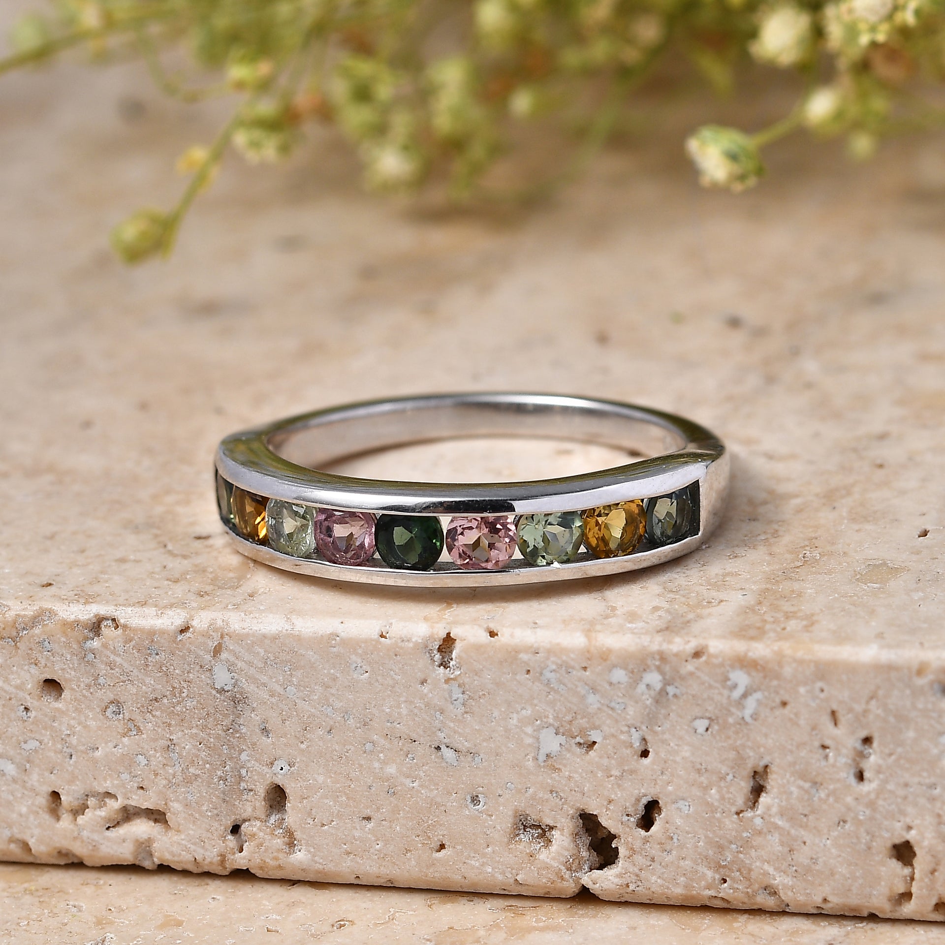 D'Joy - Multi-Tourmaline Half Eternity Band Ring in Platinum Overlay Sterling Silver 1.00 Ct. V32519287 3