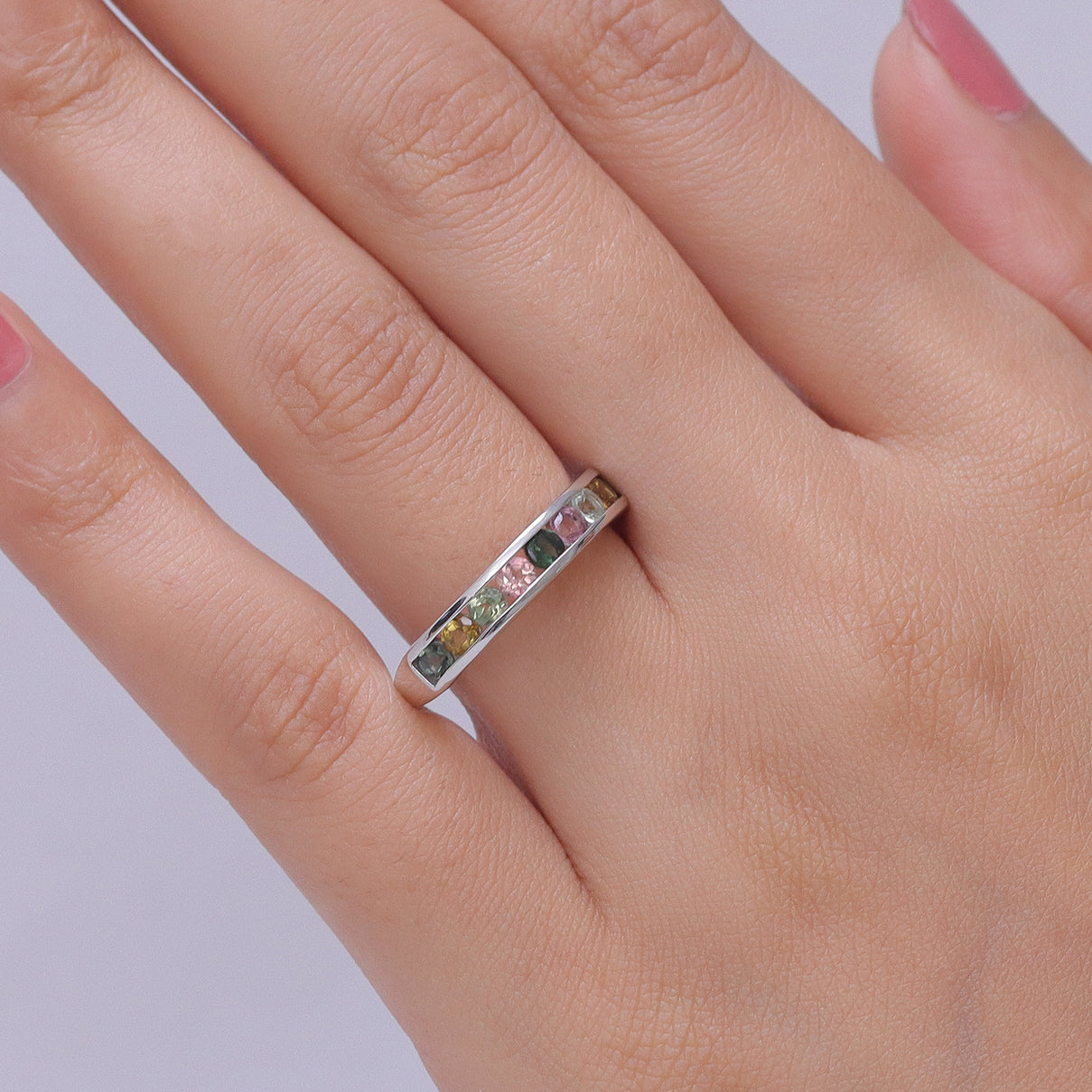 D'Joy - Multi-Tourmaline Half Eternity Band Ring in Platinum Overlay Sterling Silver 1.00 Ct. V32513485 2