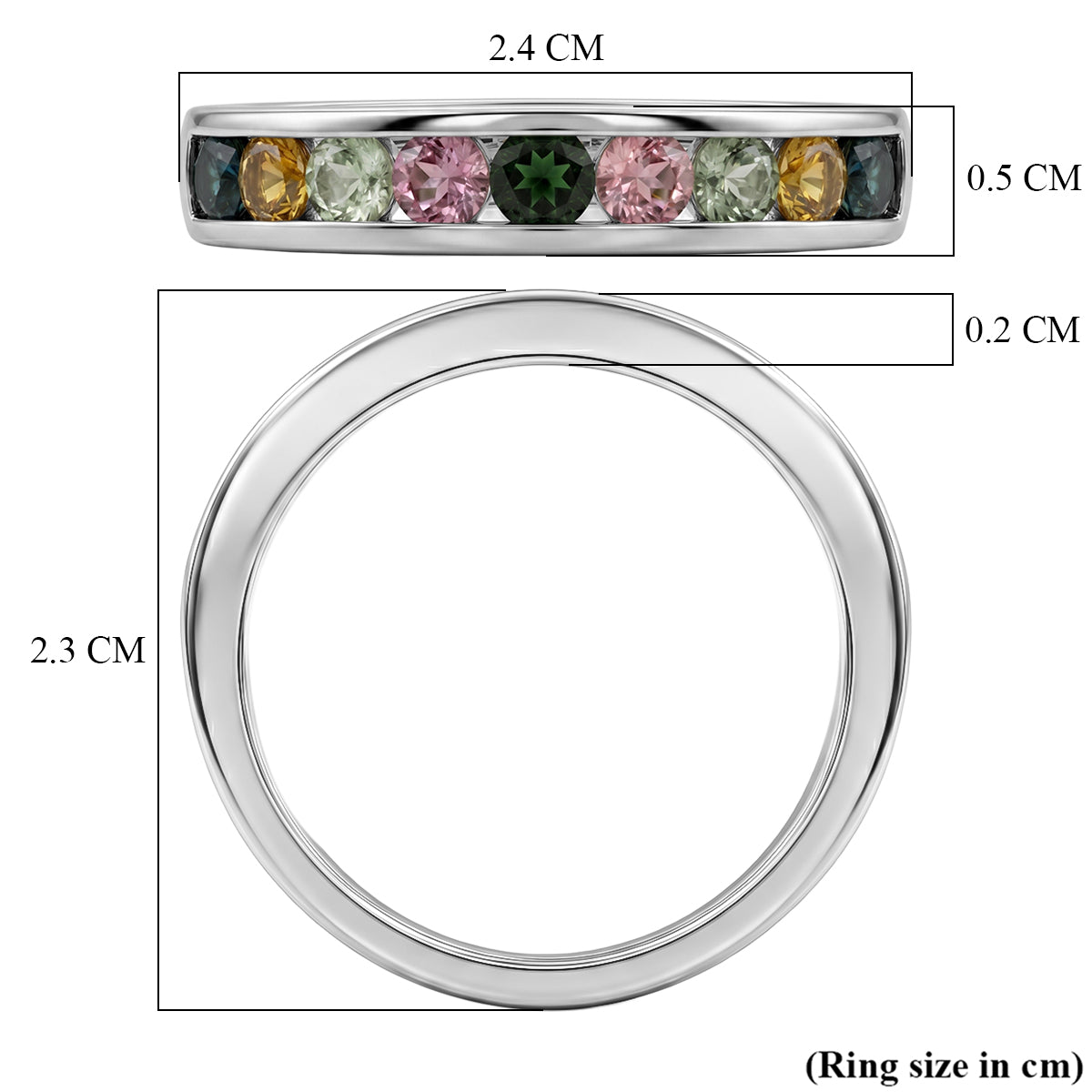 D'Joy - Multi-Tourmaline Half Eternity Band Ring in Platinum Overlay Sterling Silver 1.00 Ct. V32513485 6