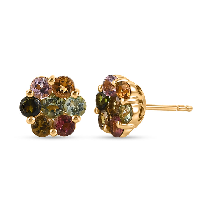 D'Joy - Multi-Tourmaline Floral Earring with Push Post in Yellow Gold Plated Sterling Silver 1.75 Ct. 8531565 1
