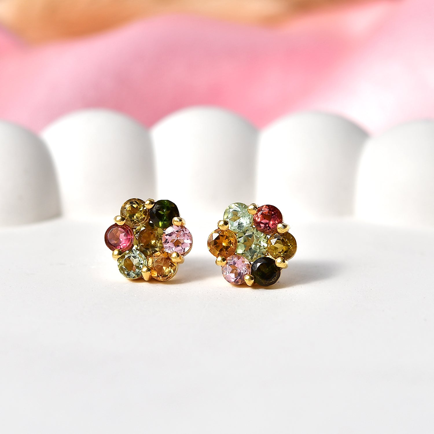 D'Joy - Multi-Tourmaline Floral Earring with Push Post in Yellow Gold Plated Sterling Silver 1.75 Ct. V32515097 3