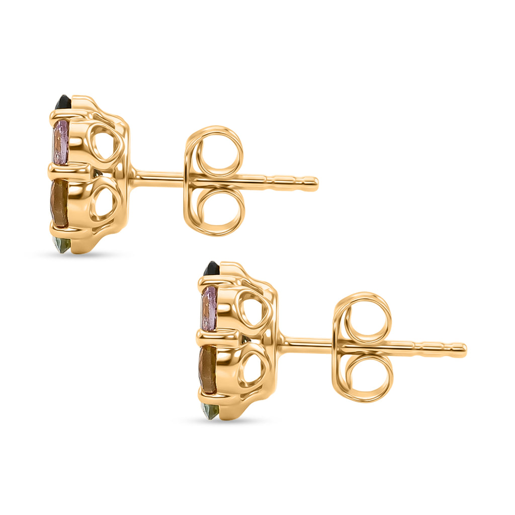 D'Joy - Multi-Tourmaline Floral Earring with Push Post in Yellow Gold Plated Sterling Silver 1.75 Ct._8531565_3