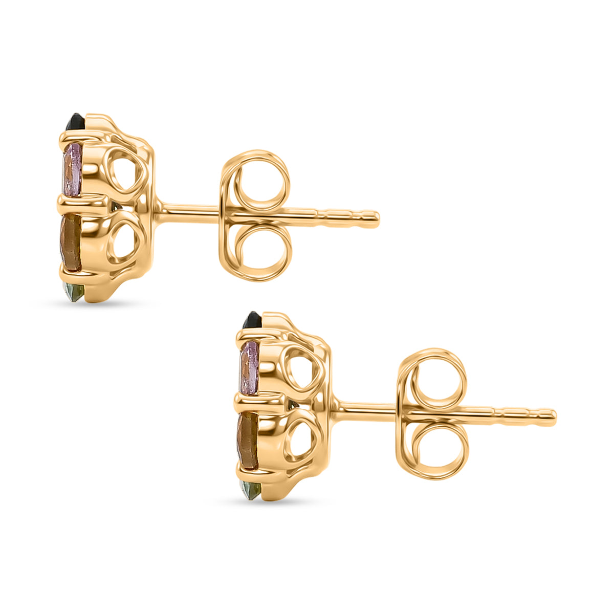 D'Joy - Multi-Tourmaline Floral Earring with Push Post in Yellow Gold Plated Sterling Silver 1.75 Ct. V32515097 4