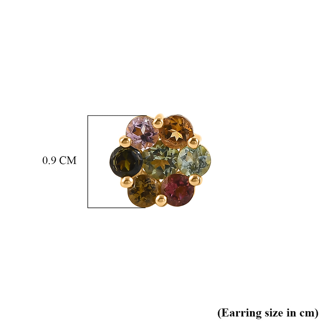 D'Joy - Multi-Tourmaline Floral Earring with Push Post in Yellow Gold Plated Sterling Silver 1.75 Ct._8531565_4