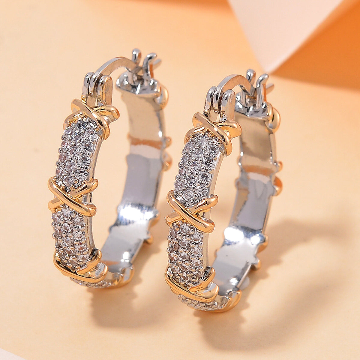 White Cubic Zirconia Criss Cross Earring with Clasp 8531594 3