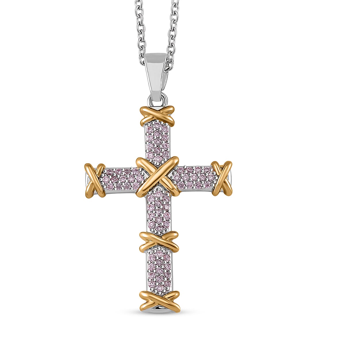Pink Cubic Zirconia Criss Cross Pendant with Chain (Size - 20+2 Inch Ext) V32530007 0