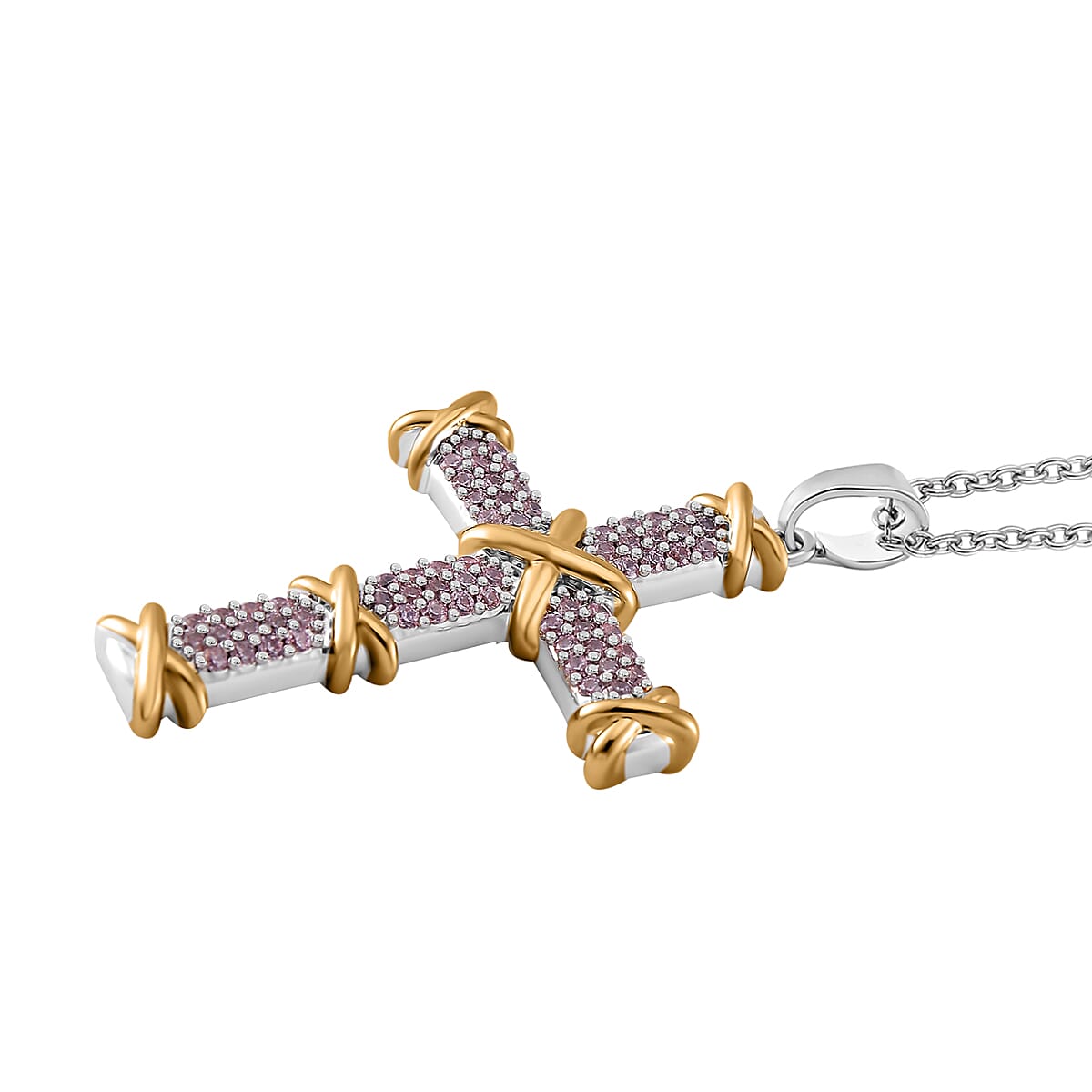 Pink Cubic Zirconia Criss Cross Pendant with Chain (Size - 20+2 Inch Ext) V32530007 4