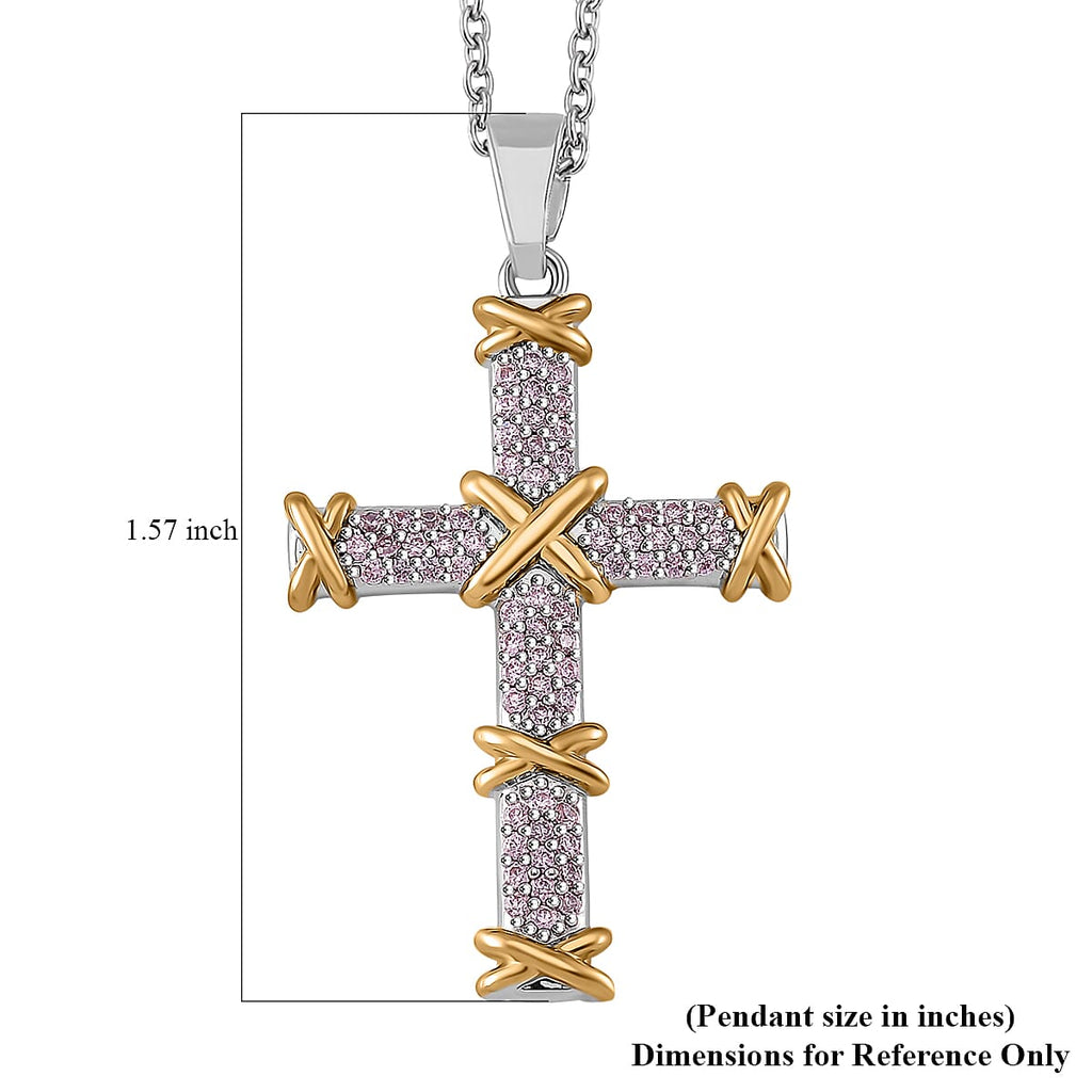Pink Cubic Zirconia Criss Cross Pendant with Chain (Size - 20+2 Inch Ext)_8531615_6