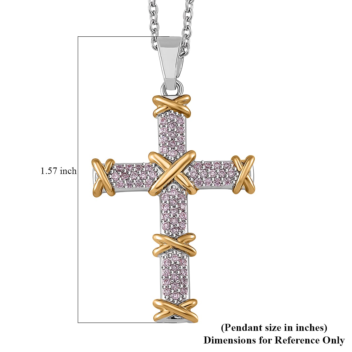 Pink Cubic Zirconia Criss Cross Pendant with Chain (Size - 20+2 Inch Ext) V32530007 7