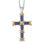 Blue Cubic Zirconia Criss Cross Pendant with Chain (Size - 20+2 Inch Ext)_8531616
