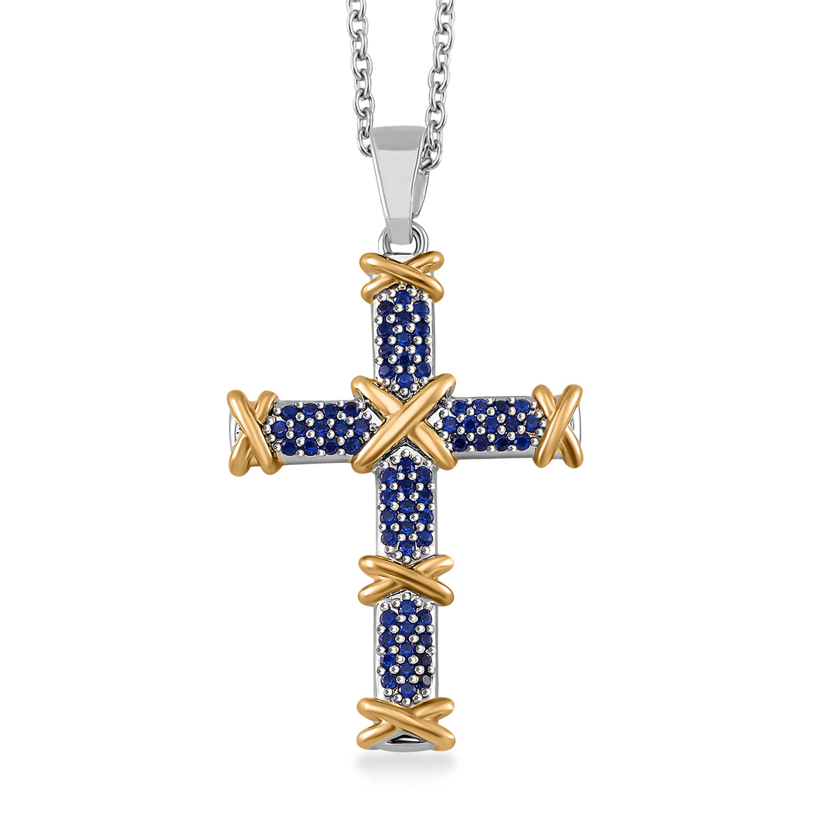 Blue Cubic Zirconia Criss Cross Pendant with Chain (Size - 20+2 Inch Ext) V32731325 0