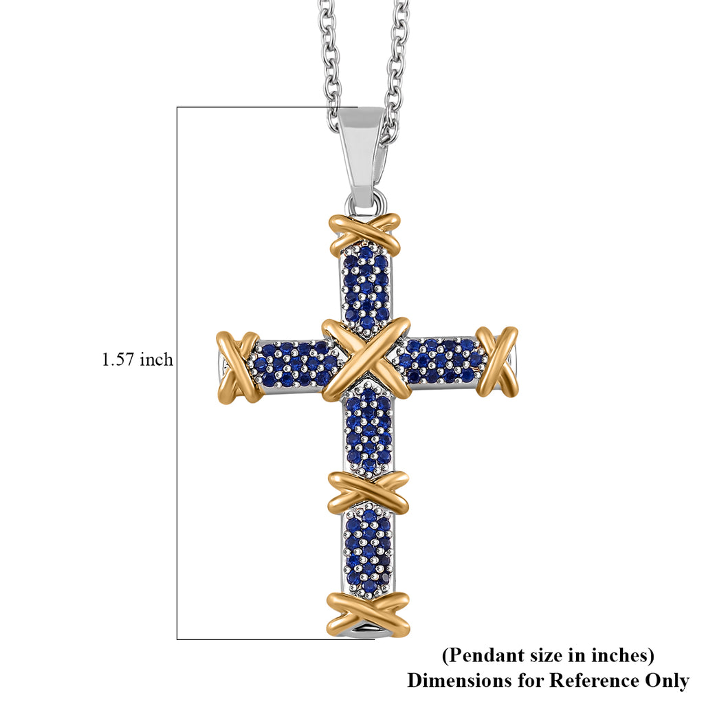 Blue Cubic Zirconia Criss Cross Pendant with Chain (Size - 20+2 Inch Ext)_8531616_6