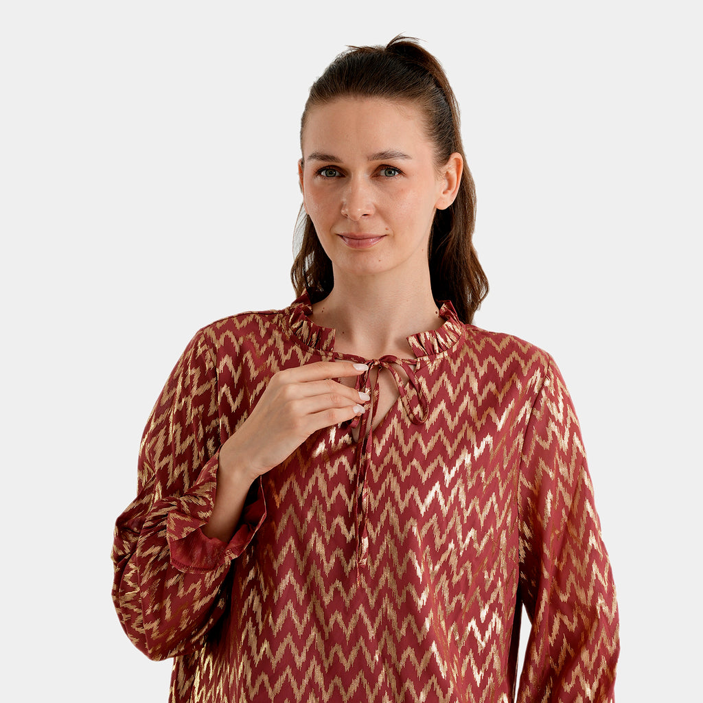 La Marey Printed Blouse (Size - XL) - Red_8531672_5