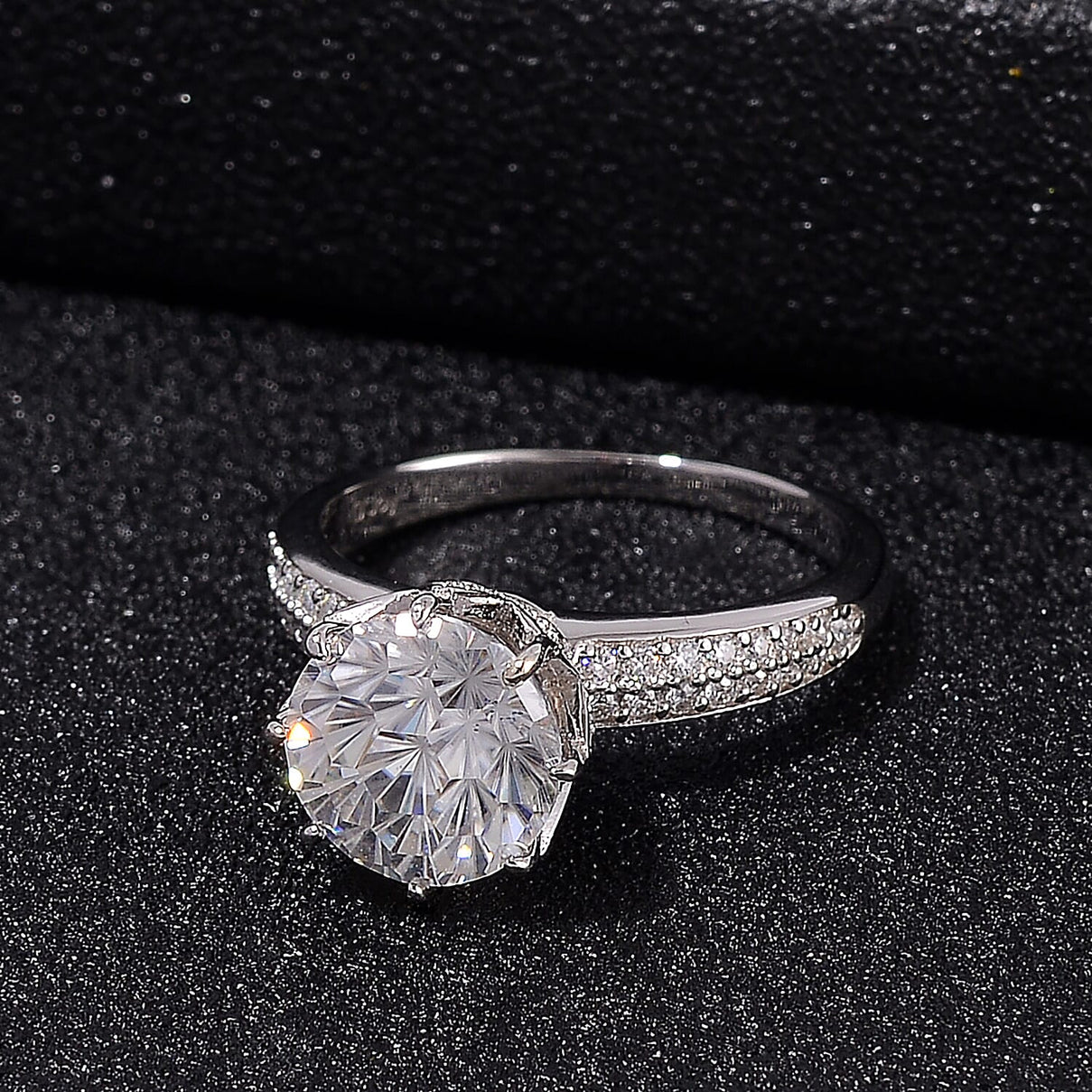 D'Joy GRA Certified Moissanite (VVS-D) Solitaire Ring in Rhodium Overlay Sterling Silver 3.00 Ct. V32538799 3