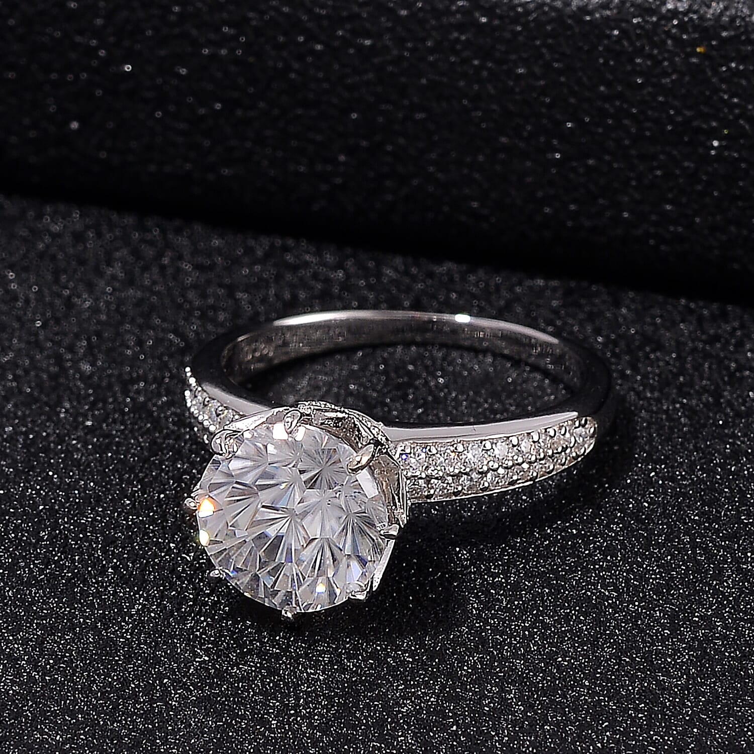 D'Joy GRA Certified Moissanite (VVS-D) Solitaire Ring in Rhodium Overlay Sterling Silver 3.00 Ct. V32538799 3