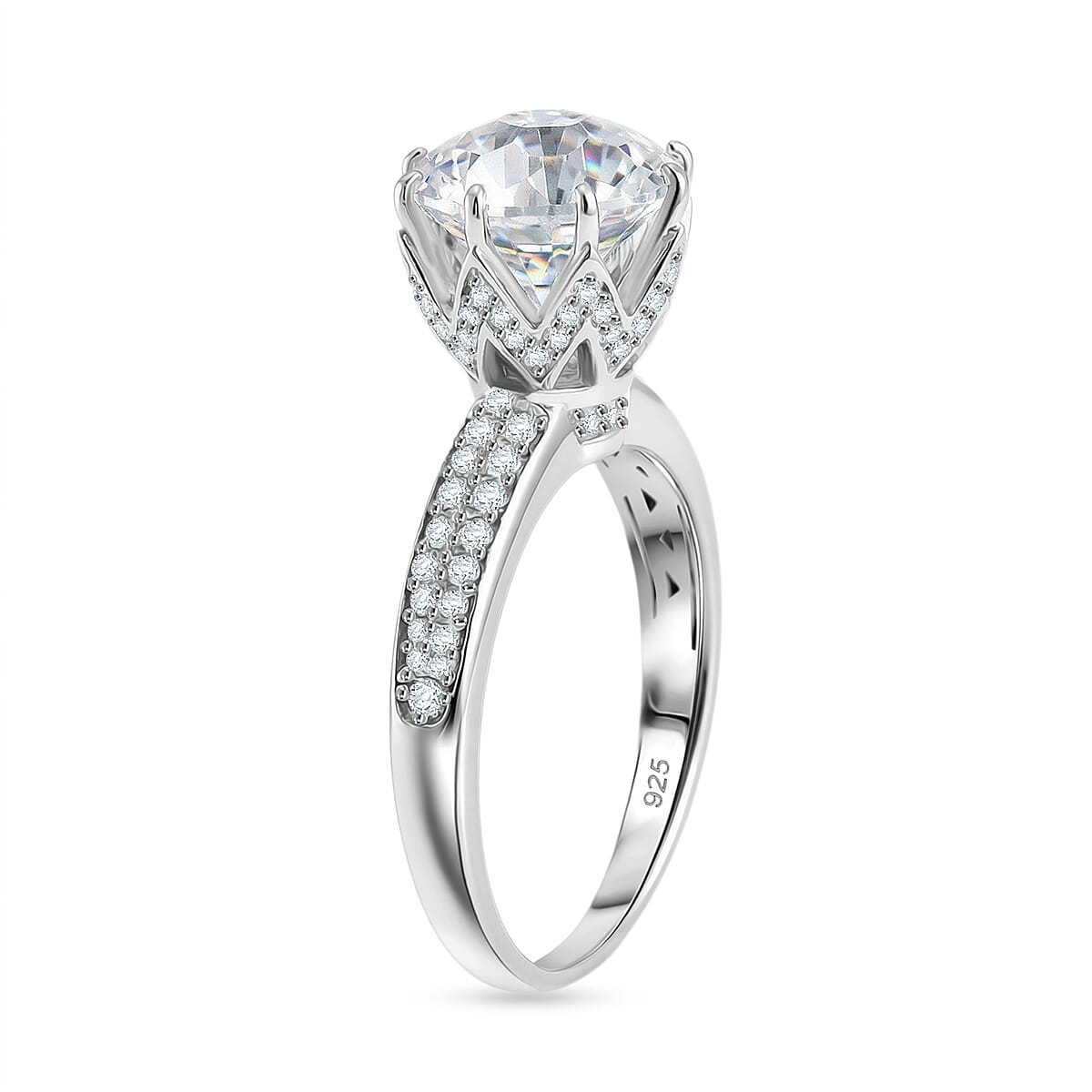 D'Joy GRA Certified Moissanite (VVS-D) Solitaire Ring in Rhodium Overlay Sterling Silver 3.00 Ct. V32538799 4