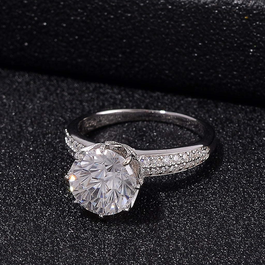 D'Joy GRA Certified Moissanite (VVS-D) Solitaire Ring in Rhodium Overlay Sterling Silver 3.00 Ct._8531780_2