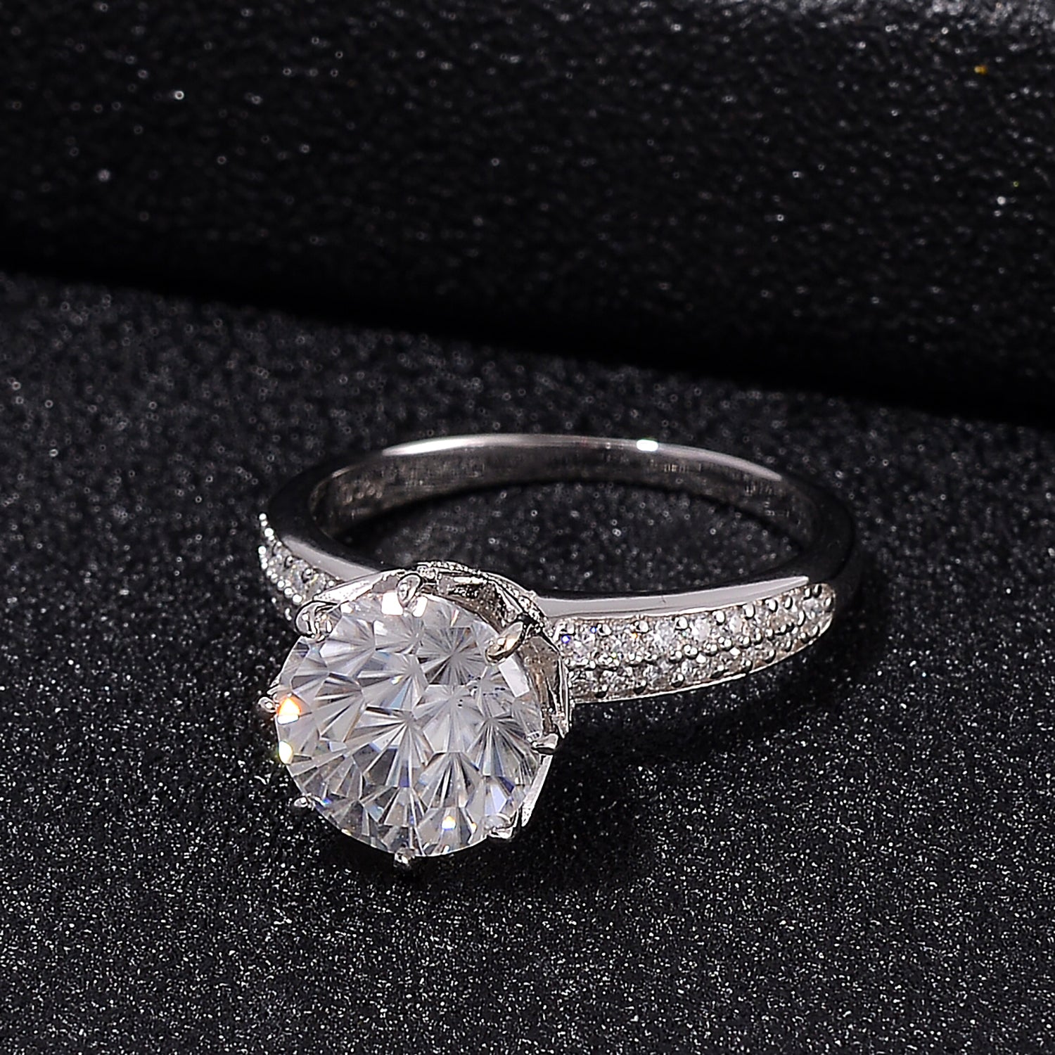 D'Joy GRA Certified Moissanite (VVS-D) Solitaire Ring in Rhodium Overlay Sterling Silver 3.00 Ct. V32524641 3