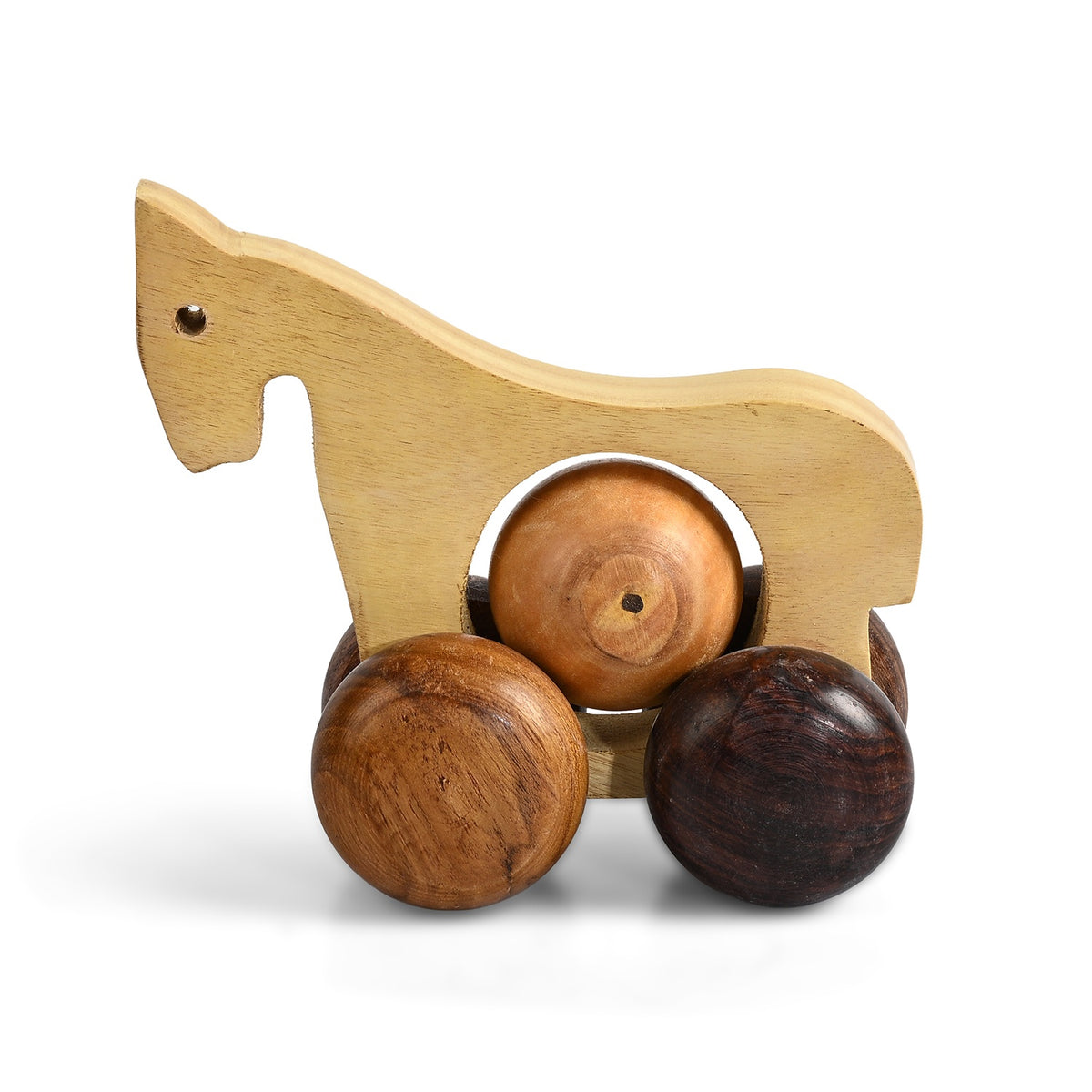 Livmore Handcrafted Wooden Horse Rolling Toy with Wheels (12 x 11 x 8 cm) - Light Beige &amp; Brown V32639494 3