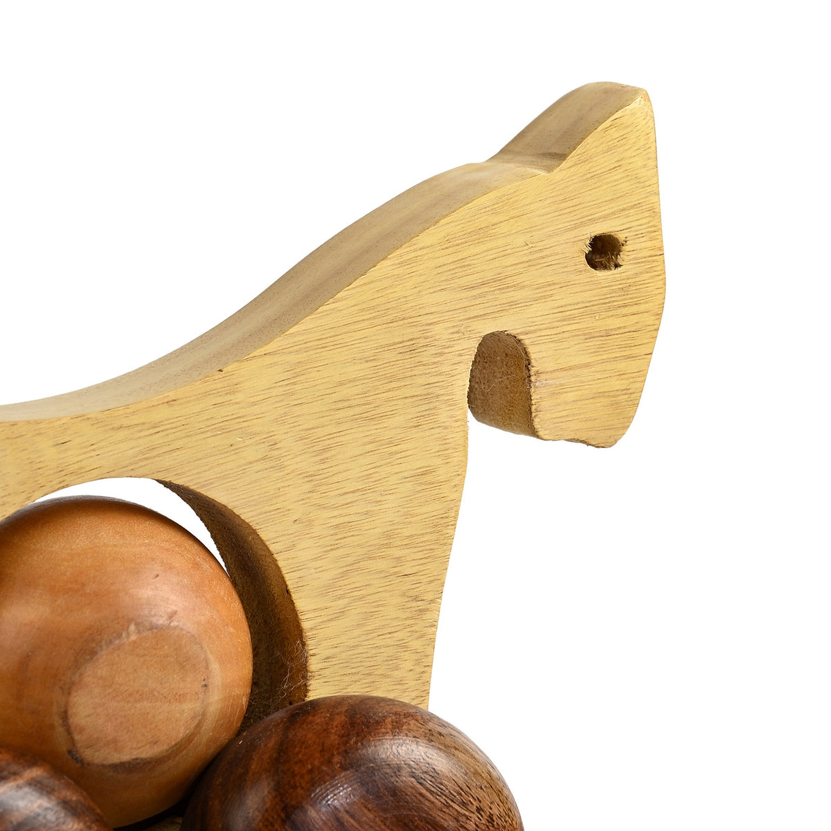 Livmore Handcrafted Wooden Horse Rolling Toy with Wheels (12 x 11 x 8 cm) - Light Beige &amp; Brown V32639494 5