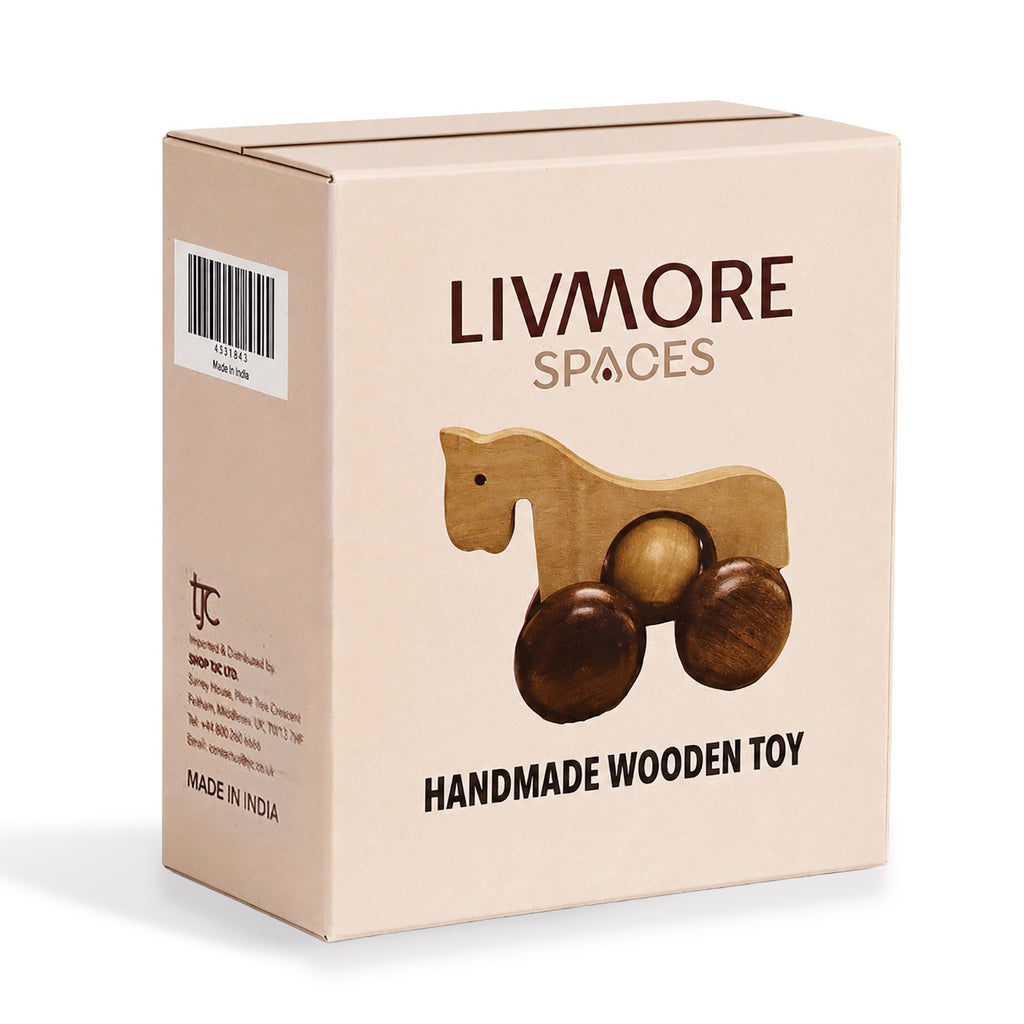 Livmore Handcrafted Wooden Horse Rolling Toy with Wheels (12 x 11 x 8 cm) - Light Beige & Brown_8531843_5