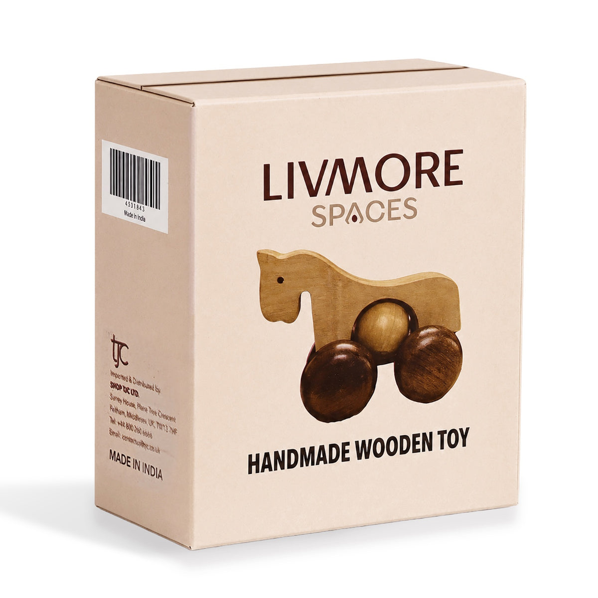 Livmore Handcrafted Wooden Horse Rolling Toy with Wheels (12 x 11 x 8 cm) - Light Beige &amp; Brown V32639494 6