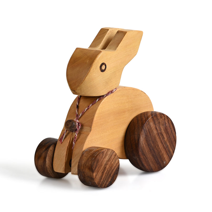 Livmore Handcrafted Wooden Rabbit Rolling Toy with Wheels (15 x 13 x 8 cm) - Brown_8531875