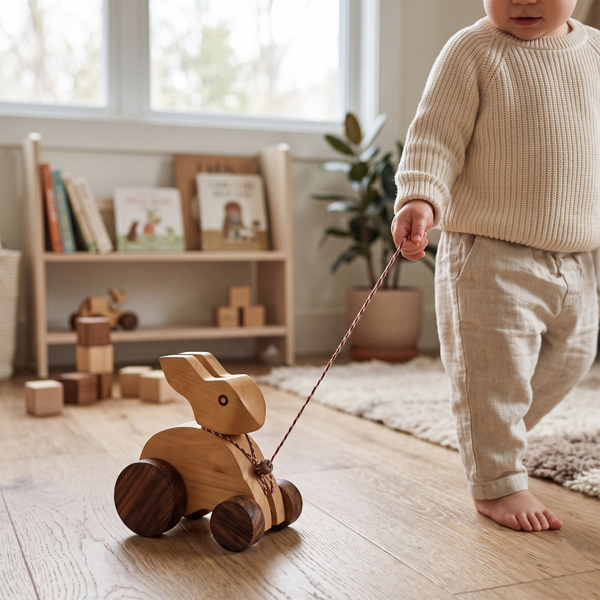 Livmore Handcrafted Wooden Rabbit Rolling Toy with Wheels (15 x 13 x 8 cm) - Brown V32743808 2